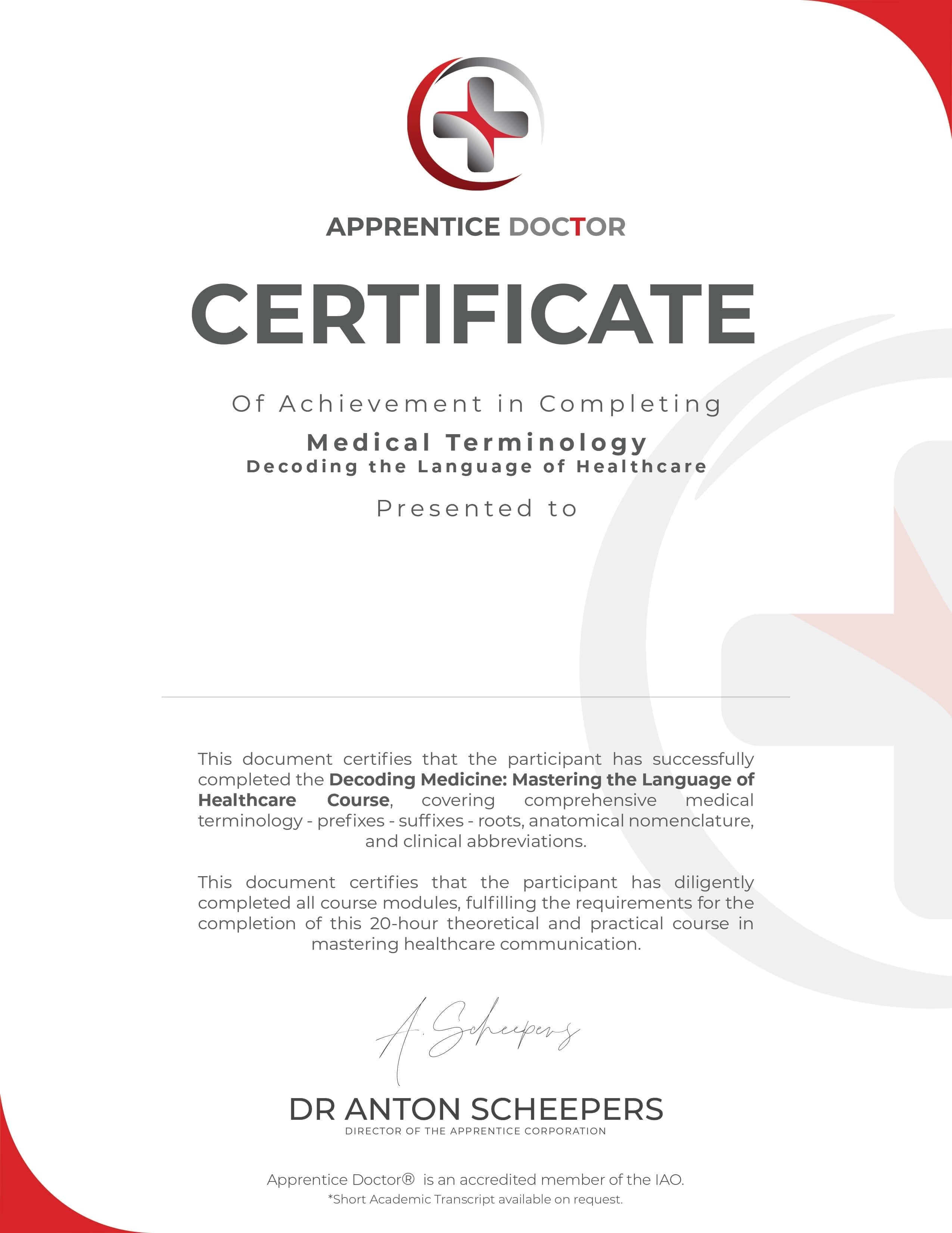 Apprentice Doctor Certificate 9