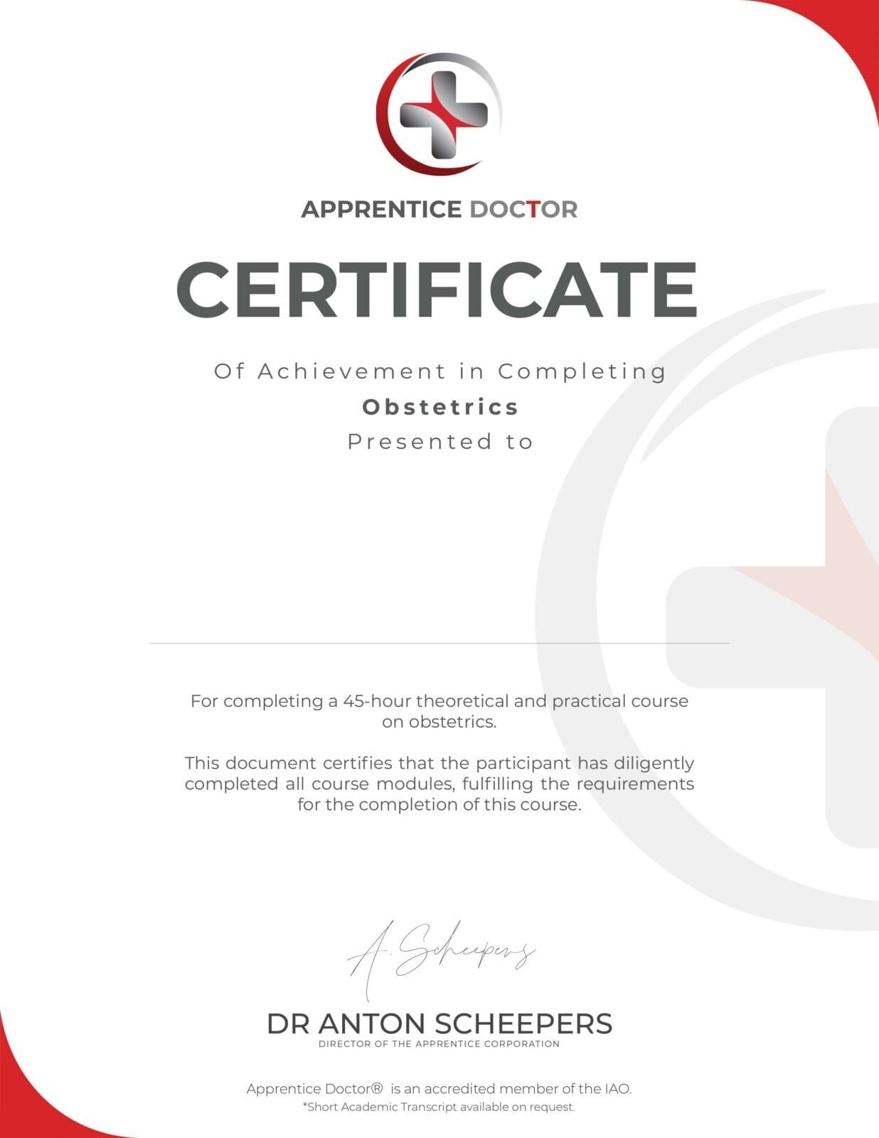 Apprentice Doctor Certificate 10